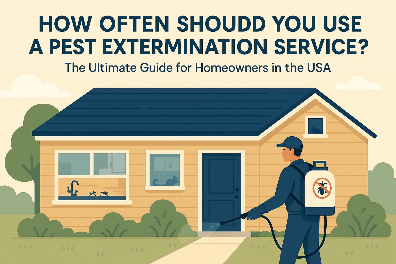 Professional pest extermination service in the USA – technician spraying home exterior